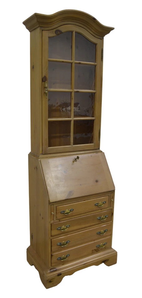 *罕见* Ethan Allen 古董松木秘书桌 #24-9511/9512 #650 羊皮纸鳍 — 第 2/4 张图片