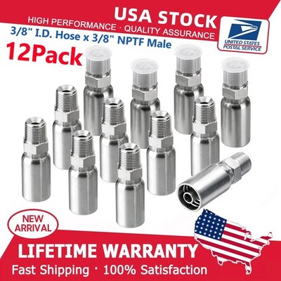 12 Pack 3/8'' I.D. Hose x 3/8'' NPTF Male Hydraulic Hose End Crimp Fittings A+++