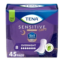 Tena Sensitive Care Extra Coverage Overnight Incontinence Pads, 45 Count