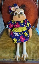 Handmade Owl Rag Doll Primitive Style Painted Face Folk Art 23"