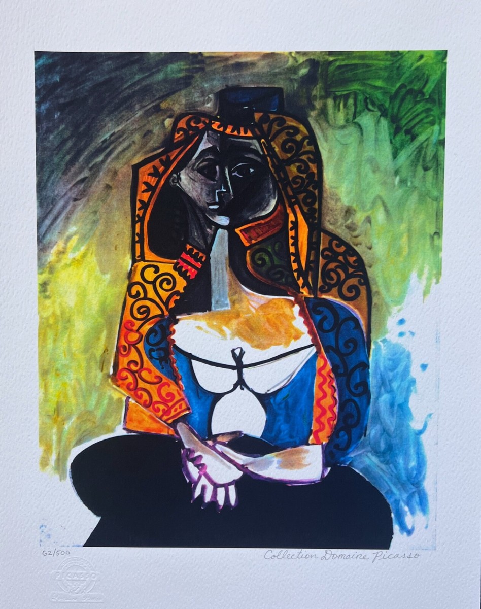 Picasso、DIAULE、希少画集画、新品額装付 Pablo Picasso TURKISH SHAWL Estate Signed & Numbered Giclee Art 16