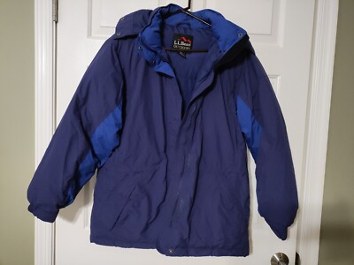 LL Bean Parka Jacket Goose Down Detachable Hood Women's Medium Blue Vintage 