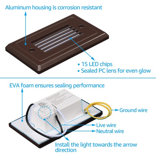 6-Pack 120V LED Step Lights, Dimmable, 3000K Warm White, Oil Rubbed Bronze - Picture 4 of 7