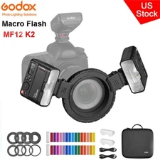 US Godox MF12-K2 TTL Macro Flash 2-Light Kit Speedlite For Nikon Sony Canon Fuji