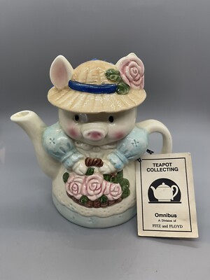 Fitz And Floyd OCI Omnibus Female Piggy Carrying Roses Teapot Pig Tea