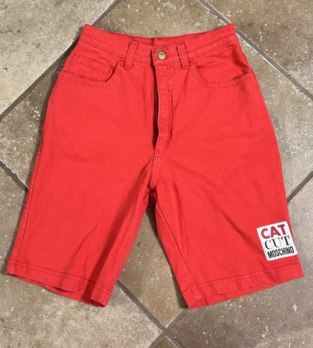 Vintage Moschino Women's Red Cat Cut Spell Out Shorts - Size 28