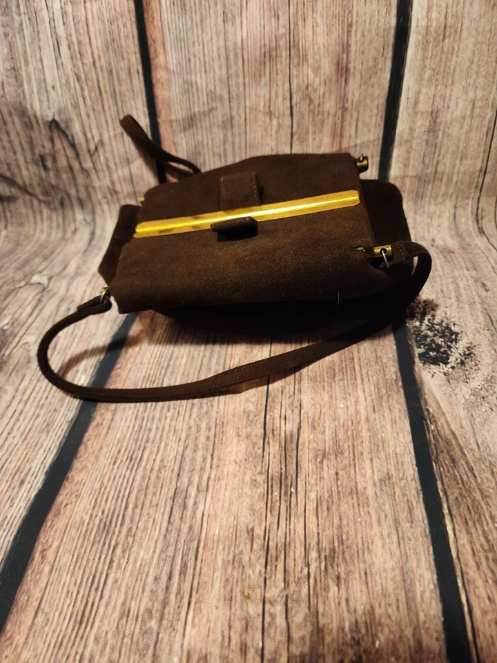Bolsa de terciopelo vintage de los años 50 con cierre de bisagras marrón Foto 3 de 3