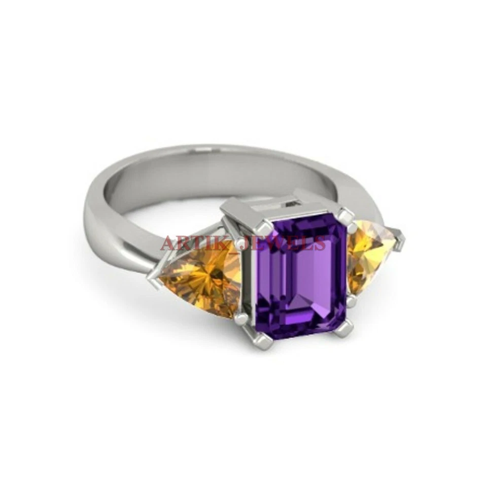 Natürlich Amethyst & Citrin Edelstein Mit 925 Sterlingsilber Ring für Damen 3747 - Bild 2 von 4
