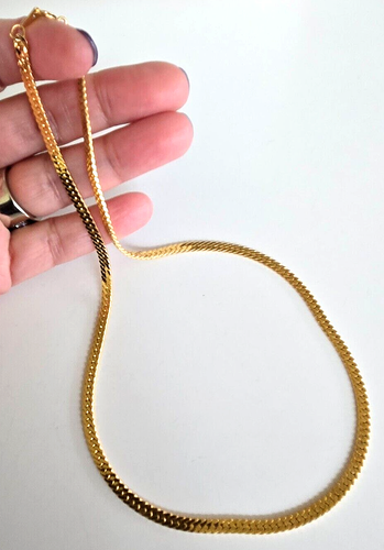 Vintage Gold Tone Herringbone Chain 18" Necklace 3/16"W Spring Ring Clasp - Picture 3 of 4