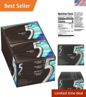 15 Stick Box of 10 Pack Sugar-Free React Mint Chewing Gum - Energize Your Day