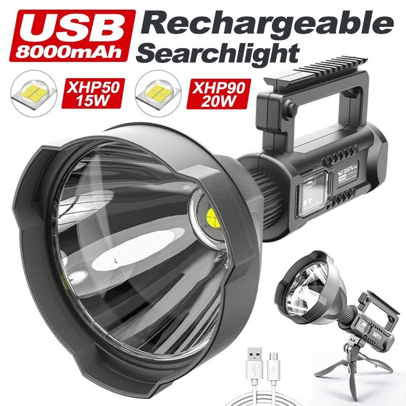 Super Bright Powerful Led Spotlight Flashlight USB Rechargeable