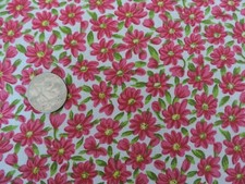 100 Cotton Fabric Shades of Fuchsia Flowers On White - By the Yard