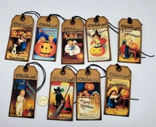 9-Halloween-Primitive-Vintage Style-Coffee Stained-Journal-Gift-Hang-Tags