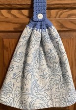 Double hanging kitchen towel flowers garden crocheted blue top