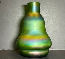 Antique Art Nouveau Loetz Iridescent Green Glass Vase - 1900s