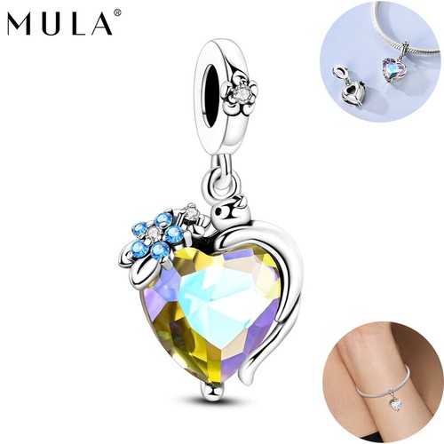 MULA Fine 925 Sterling Silver Charm AAA CZ Love Cat Pendant For Women Bracelet