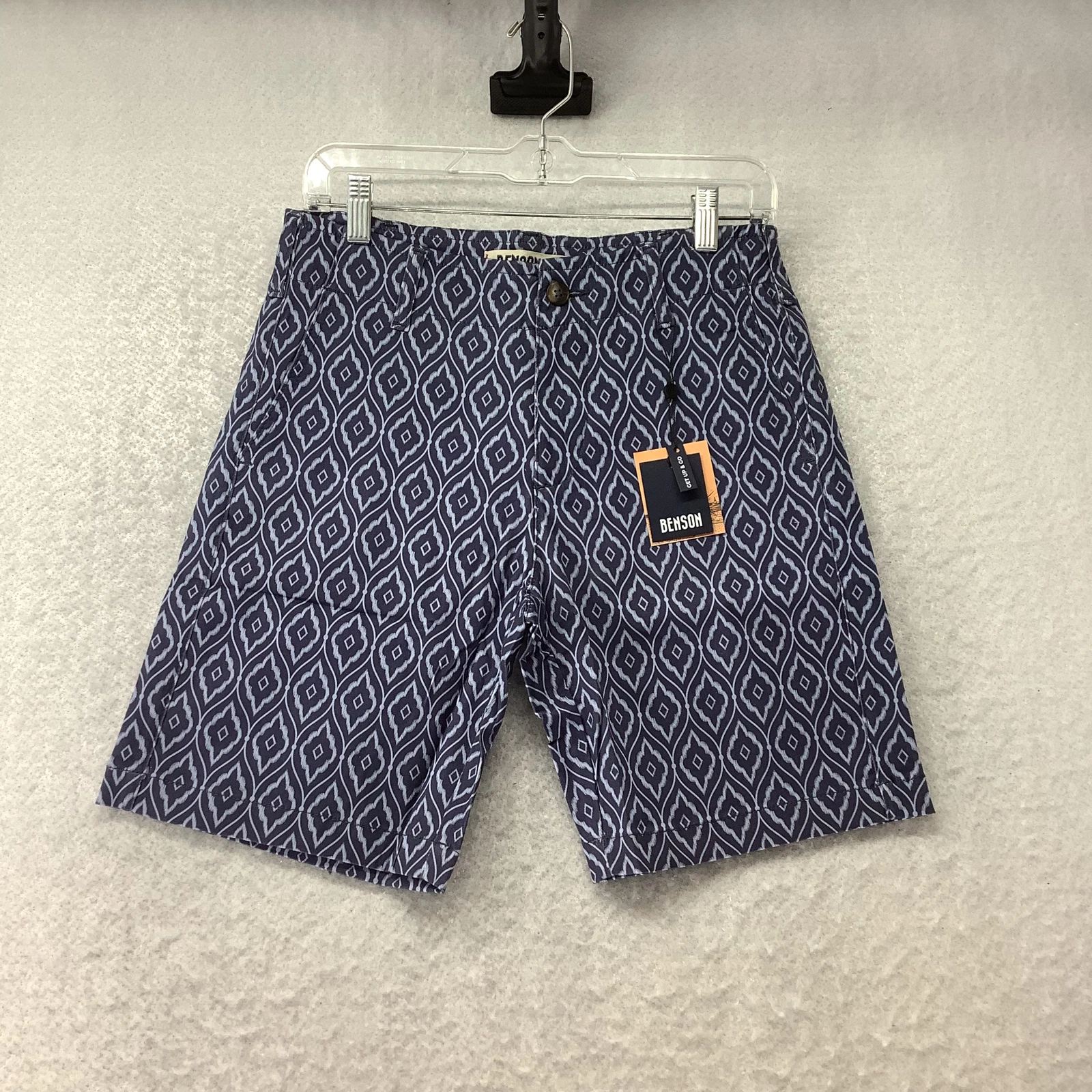 Benson Men's Blue Knot Printed Pockets Flat Front Stretch Chino Shorts Size 29