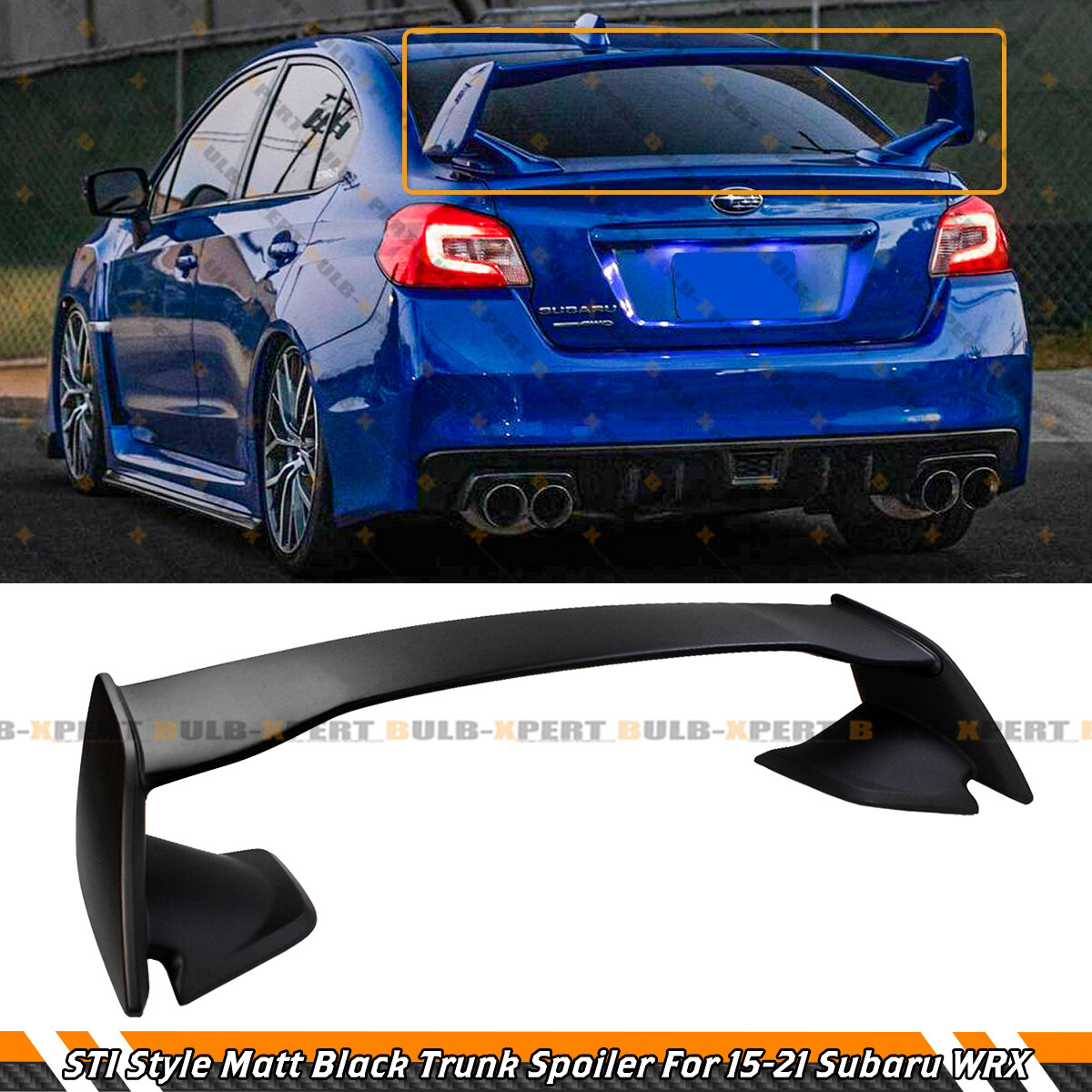 STI STYLE 3PC MATTE BLACK TRUNK SPOILER WING FOR 2015-2021 SUBARU