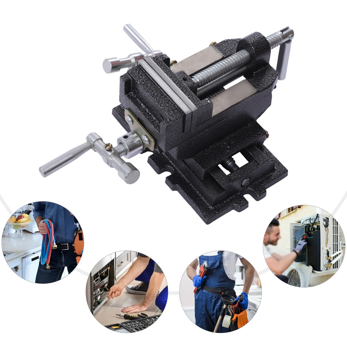 Heavy-Duty Cross Drill Press Vise - 3", 4", 5", Or 6" Jaw, 2-Way X-Y Slide Clamp For Milling & Drilling