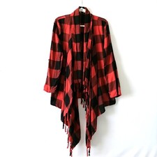 Riley & James Womens Red Roll Tab Sleeve Check Shawl Jacket Size Large