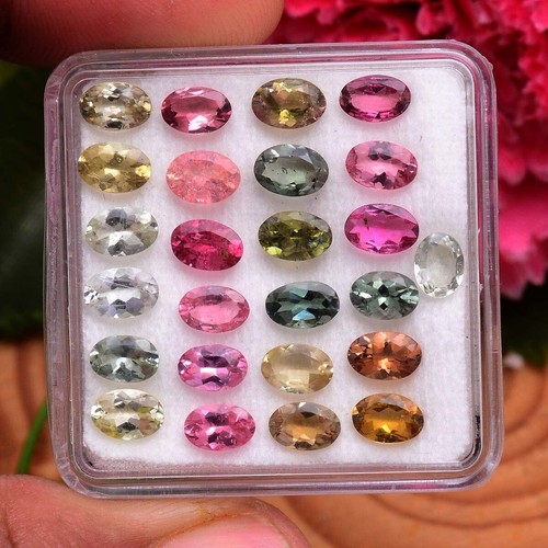 25 piezas piedras preciosas sueltas corte ovalado brillante multicolor turmalina natural de 6 mm * 4 mm - Imagen 7 de 10