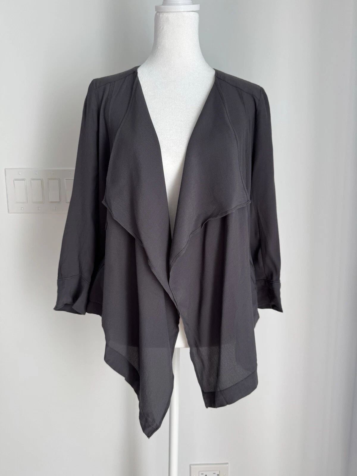 VETEMENTS Giacca blazer Anthropologie Elevenses taglia XS Eldora drappeggiata aperta leggera grigia