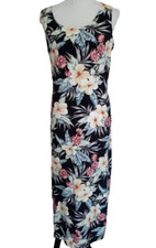 Blue Water, yellow, teal floral maxi dress, summer sleeveless, size L