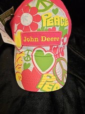 New JOHN DEERE Logo Pink Strap Back Canvas Peace Love Hat Cap Youth Girls OS