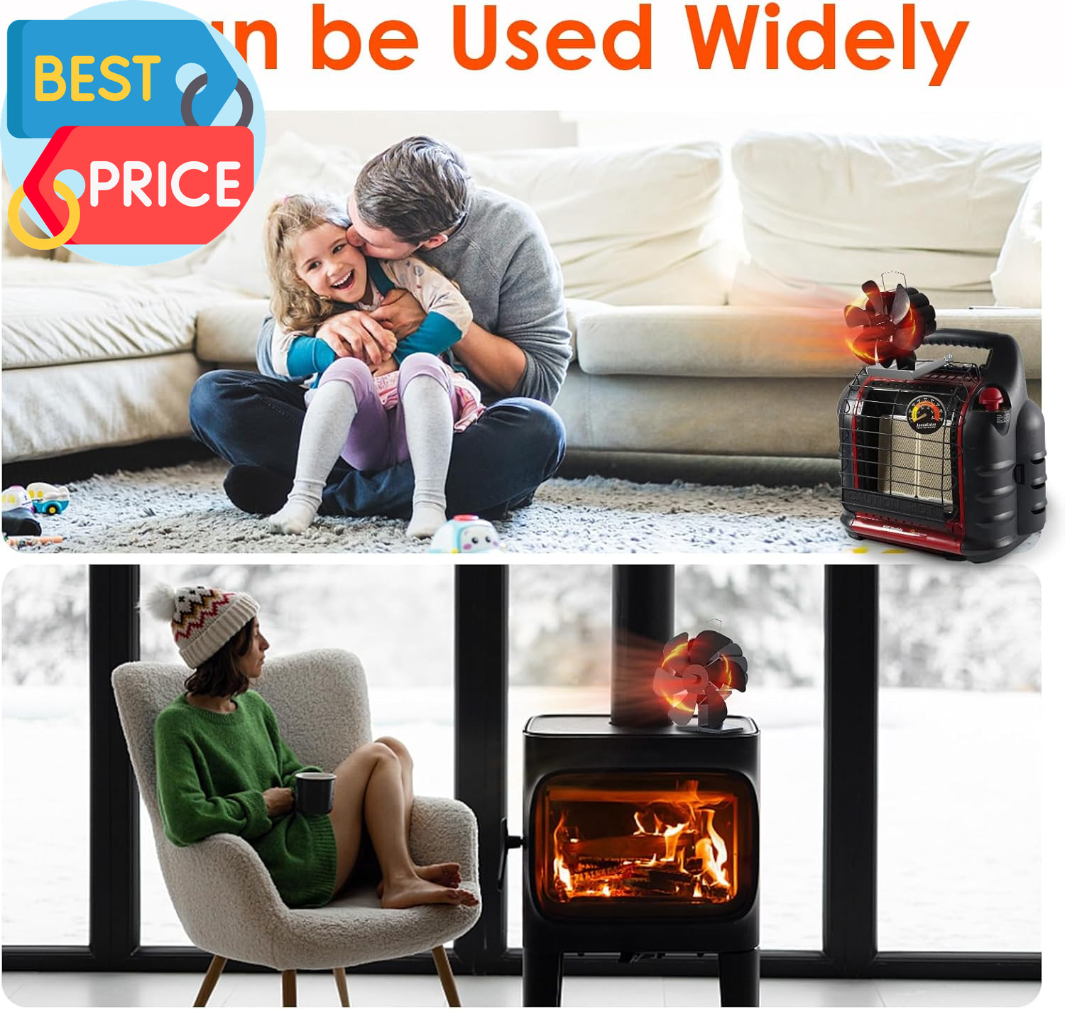 Wood Stove Fan for Buddy Heater, Heat Powered Fireplace Fan Thermoelectric Therm