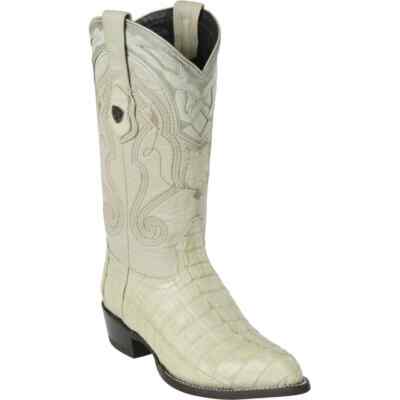 WILD WEST WINTER WHITE CAIMAN CROCODILE TAIL WESTERN BOOT J-TOE