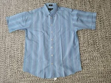 Kinloch Anderson Shirt Mens Large Scotland Blue Striped Short Sleeve Button up