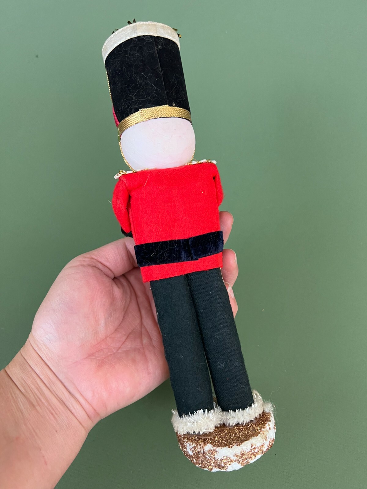 VTG Japan Flock Paper Felt Gold Tinsel Stand Drummer Nutcracker Christmas Decor