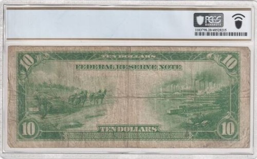1914 $10 Ten Dollar Federal Reserve Note Chicago, Fr. 931B, VF, LARGE CURRENCY - Picture 2 of 2