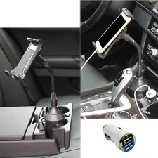 Adjustable Car Cup Holder Mount for 4.7"~ 10" Phone iPads Tablets with USB Power