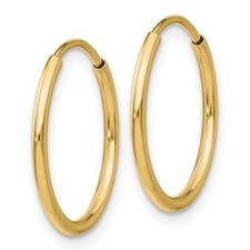 10K Solid Yellow Gold Polished Endless Hoop Earrings 1.2mm x 20mm - T961