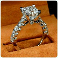 Vintage Style 2Ct White Princess Cut CZ Halo Engagement Bridal 925 Silver Ring