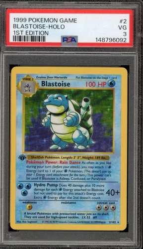 Pokemon Blastoise Base Set Shadowless 1st Edition Holo Rare #2 PSA 3
