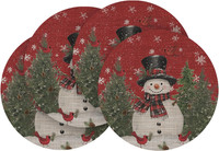 Schneemann Kiefern Weihnachten PVC Round Platzsets 4Er Set, 36Cm Winter Tischset