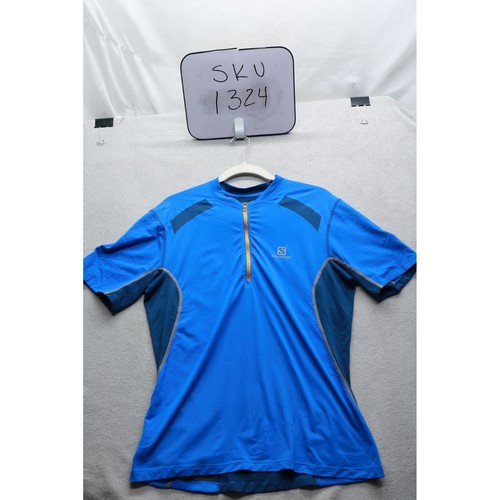 Salomon, Salomon Shirt Mens Large Blue 1/4 Zip Short Sleeve Running Trail Top 359522