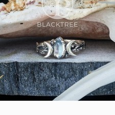 Double Cresent moon ring moonstone silver 5.5