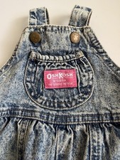Vintage OshKosh B'Gosh Acid Wash Denim Overalls Pink Tag Size 3-6 Months USA