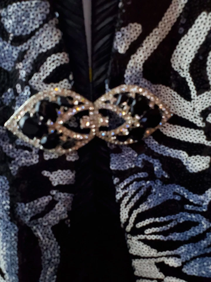 Blazer de noche formal secuenciado Nina Massini azul negro talla 8 Foto 3 de 4