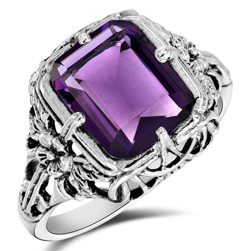 3CT Heat Treated Alexandrite 925 Sterling Silver Victorian Style Ring Sz 6 F6-5