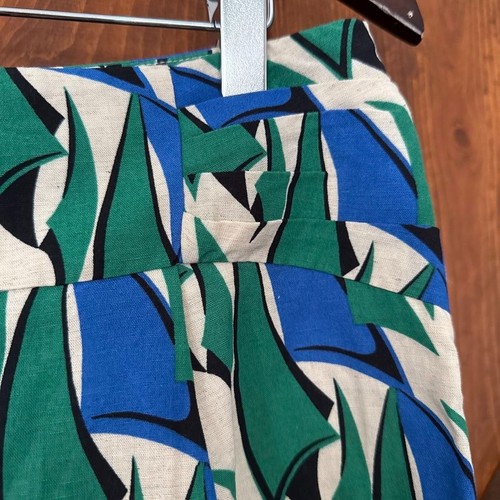 ZARA Shorts Baumwolle Leinenmischung Gr. L Large High Waist Blau Grün Geometrisches Muster - Bild 3 von 5