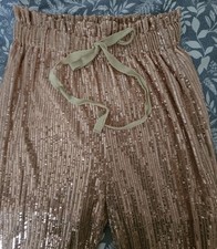 BNWT Sequin Trousers Glittery Sparkly Shiny Rose Gold size 10/12 Festival NEW