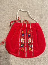 Sac à main vintage en lin SUISSE Margrit Lucerne enfant brodé floral rouge