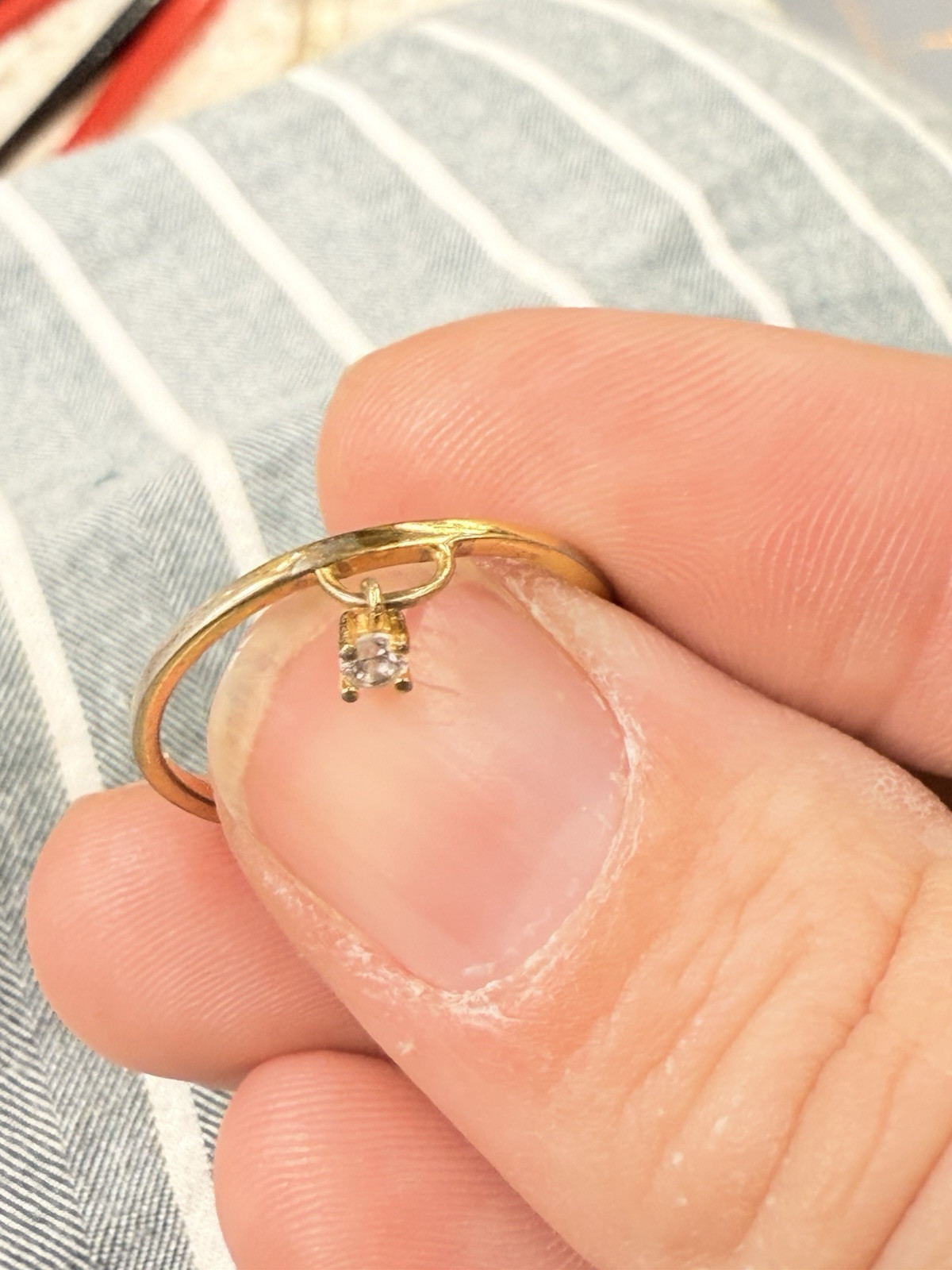 Simple Dangle Rhinestone Ring Sterling Silver Wit… - image 4