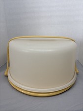 Vintage Tupperware 12" Harvest Gold Cake Taker Carrier Round Maxi Handle 1256-2