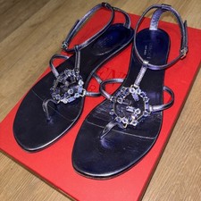 Gucci Interlocking Logo Crystal Metallic purple Sandals Women EU 37 US 7