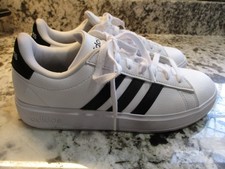 GREAT ADIDAS women Grand Court 2.0 Shoes WHITE W/BLACK STRIPE - SIZE 7